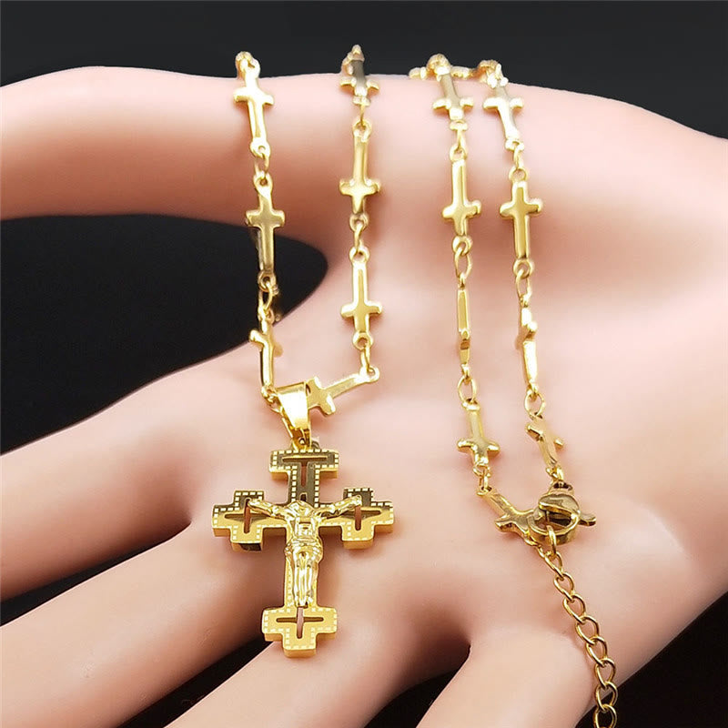Christiandiscipleshop Retro Noble Style Crucifix with Cross Chain Pendant Necklace