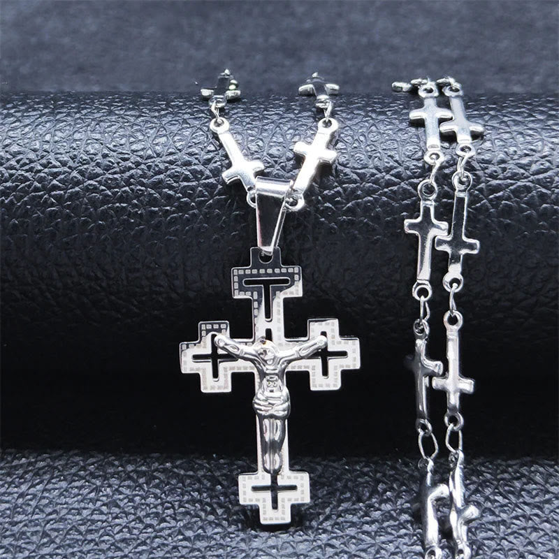 Christiandiscipleshop Retro Noble Style Crucifix with Cross Chain Pendant Necklace
