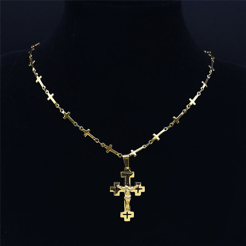 Christiandiscipleshop Retro Noble Style Crucifix with Cross Chain Pendant Necklace
