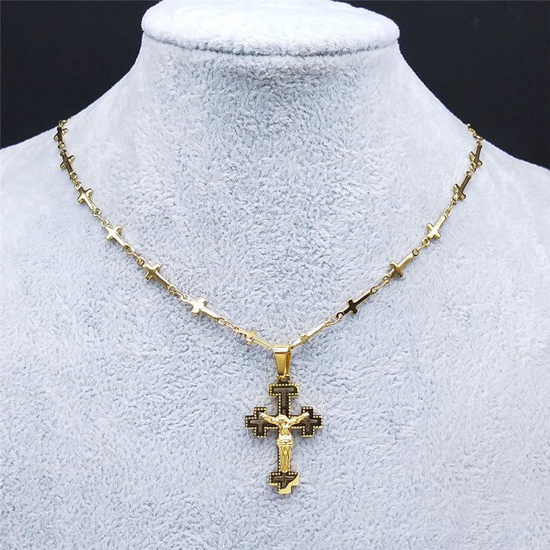 Christiandiscipleshop Retro Noble Style Crucifix with Cross Chain Pendant Necklace