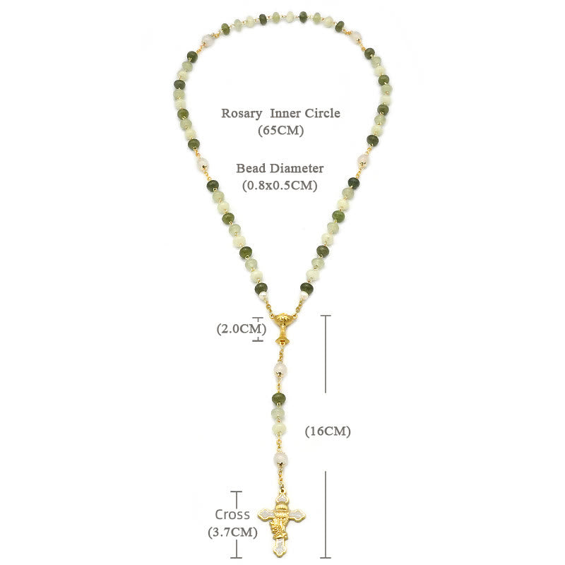 christiandiscipleshop Holy Grail & Crucifix with Eucharistic of 5*8 mm Round Green Chalcedony Alloy Chain Rosary