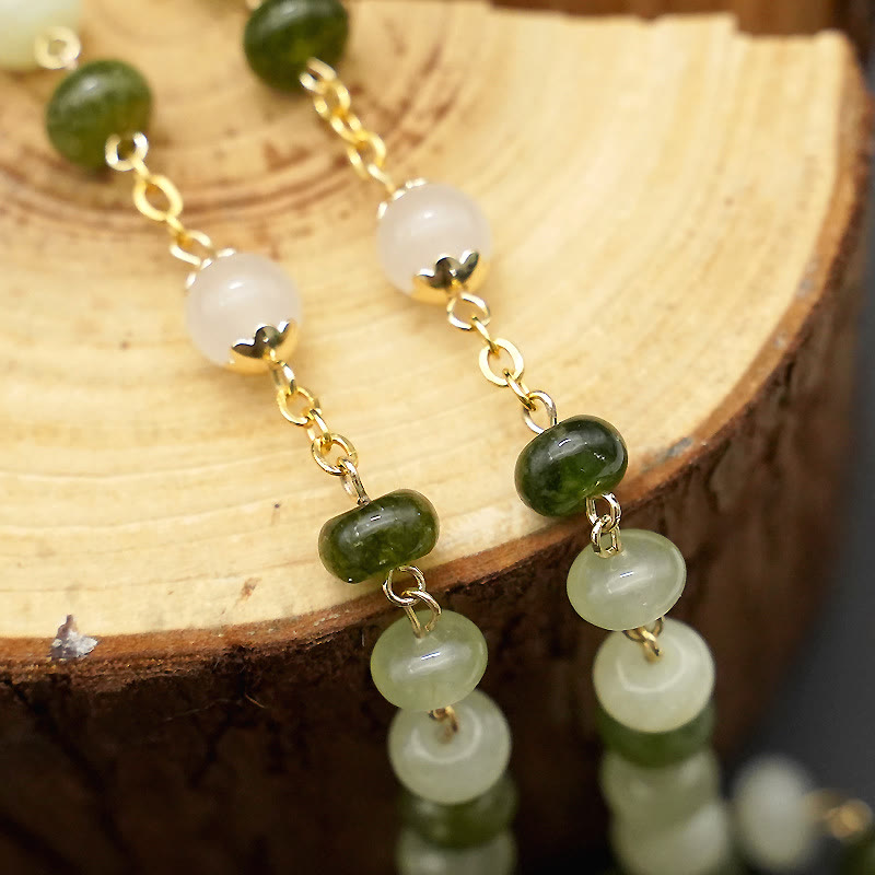 christiandiscipleshop Holy Grail & Crucifix with Eucharistic of 5*8 mm Round Green Chalcedony Alloy Chain Rosary