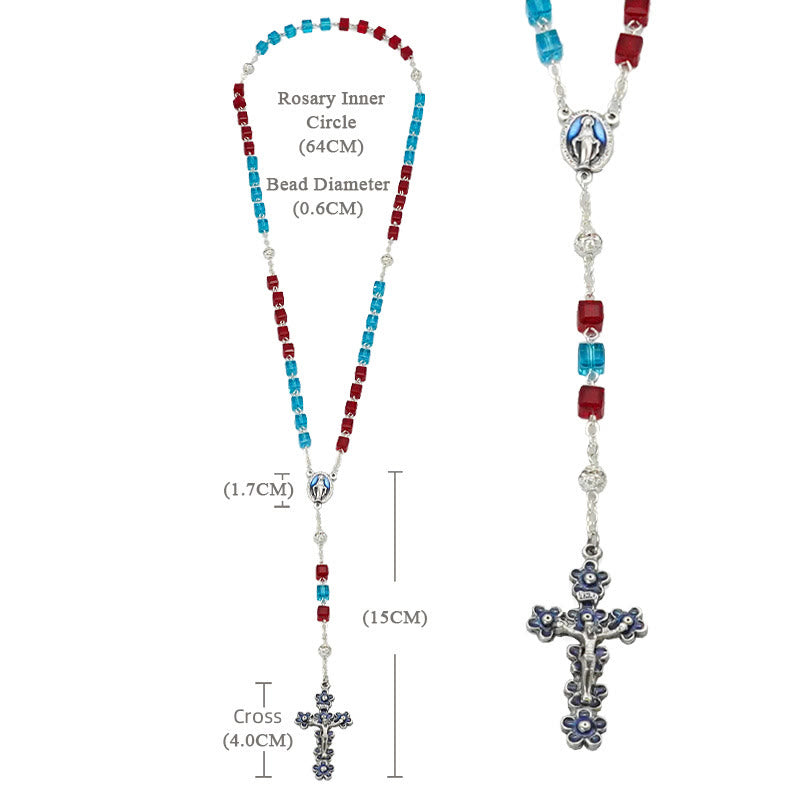 christiandiscipleshop Miraculous Medal & Crucifix of 6 mm Square Multicolor Crystal Alloy Chain Rosary