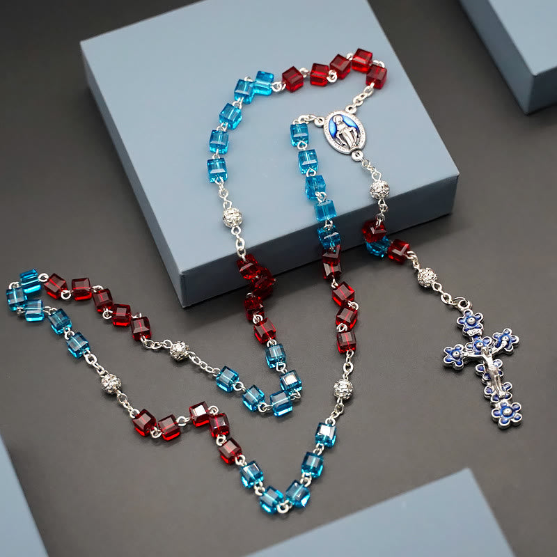 christiandiscipleshop Miraculous Medal & Crucifix of 6 mm Square Multicolor Crystal Alloy Chain Rosary