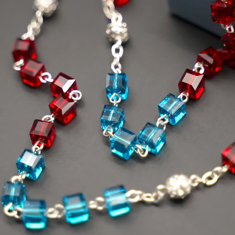 christiandiscipleshop Miraculous Medal & Crucifix of 6 mm Square Multicolor Crystal Alloy Chain Rosary