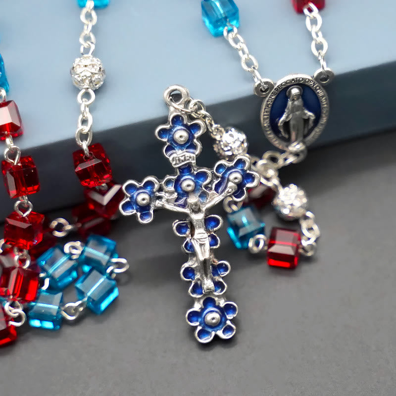 christiandiscipleshop Miraculous Medal & Crucifix of 6 mm Square Multicolor Crystal Alloy Chain Rosary