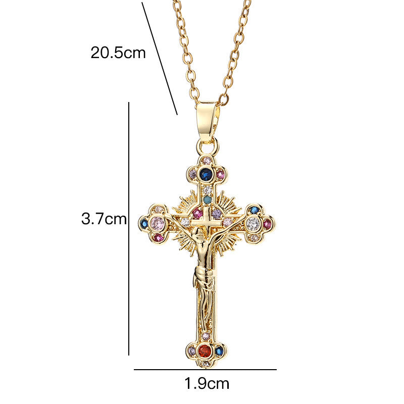 Christiandiscipleshop Fresh Pastoral Style Crucifix with Biblical Colorful Gemstones Pendant Necklace