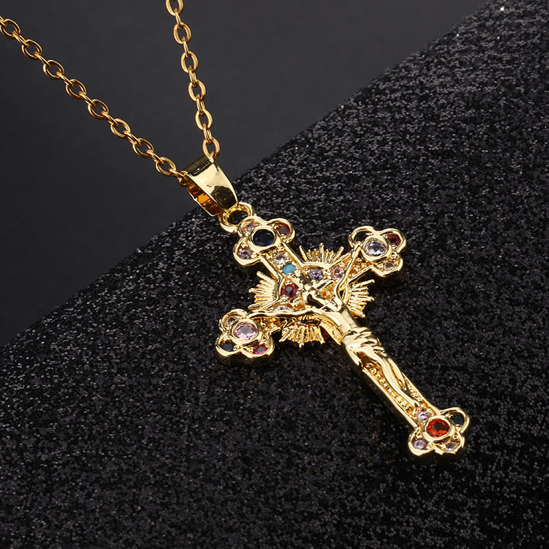 Christiandiscipleshop Fresh Pastoral Style Crucifix with Biblical Colorful Gemstones Pendant Necklace