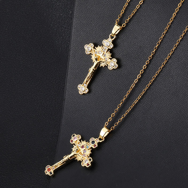 Christiandiscipleshop Fresh Pastoral Style Crucifix with Biblical Colorful Gemstones Pendant Necklace