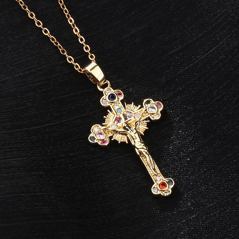 Christiandiscipleshop Fresh Pastoral Style Crucifix with Biblical Colorful Gemstones Pendant Necklace