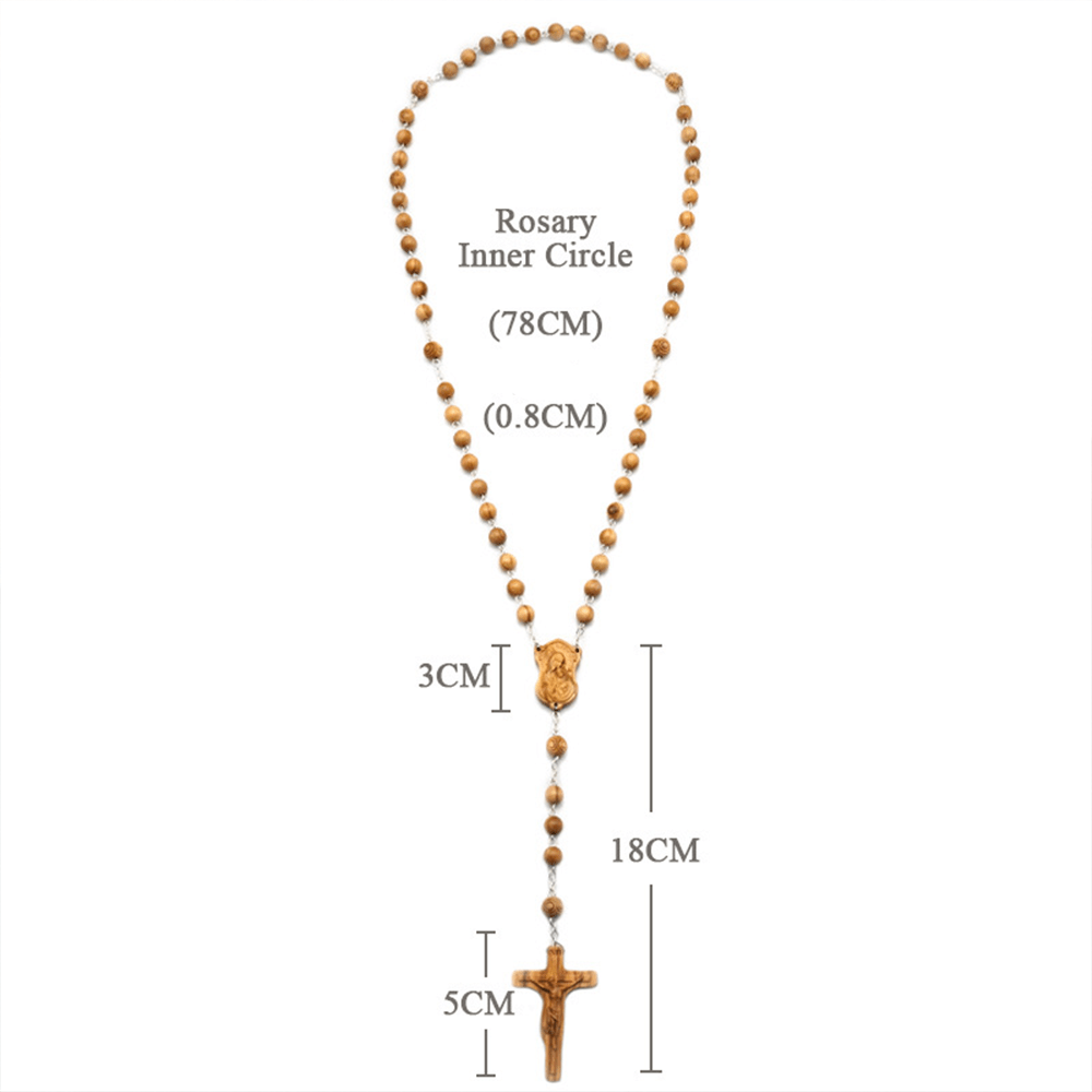 christiandiscipleshop Madonna and Child & Crucifix of 8 mm Round Multicolor Olive Wood Alloy Chain Rosary