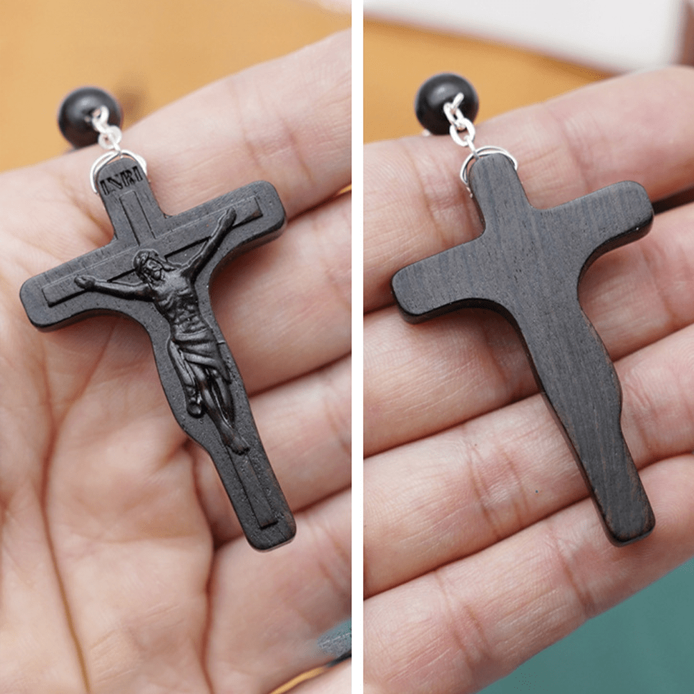 christiandiscipleshop Madonna and Child & Crucifix of 8 mm Round Multicolor Olive Wood Alloy Chain Rosary