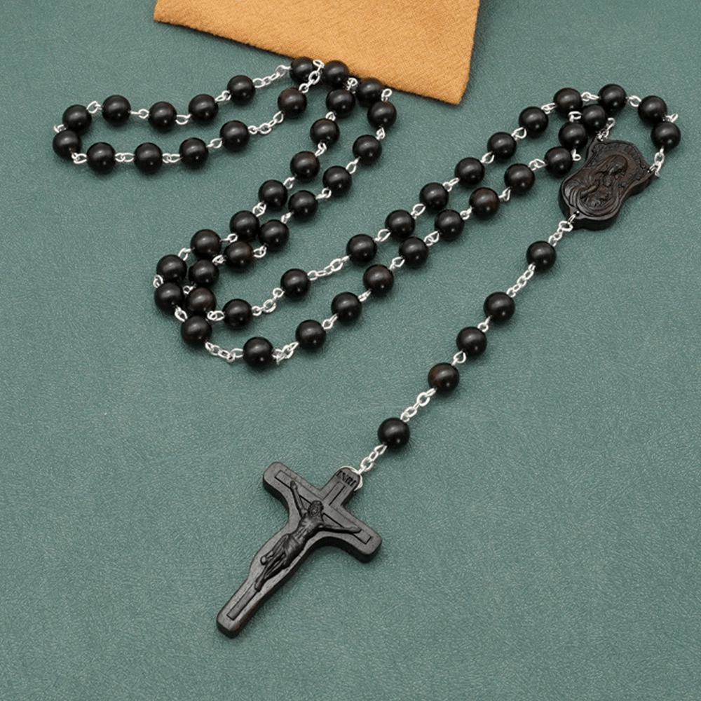 christiandiscipleshop Madonna and Child & Crucifix of 8 mm Round Multicolor Olive Wood Alloy Chain Rosary