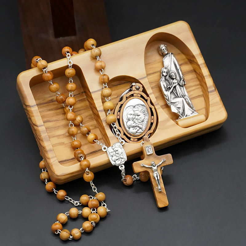 christiandiscipleshop Handmade Religious Devotional Olive Wood Holy Family Rosary Set