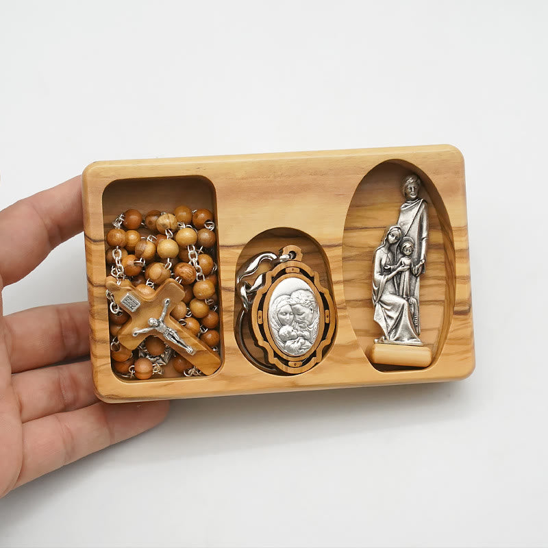 christiandiscipleshop Handmade Religious Devotional Olive Wood Holy Family Rosary Set