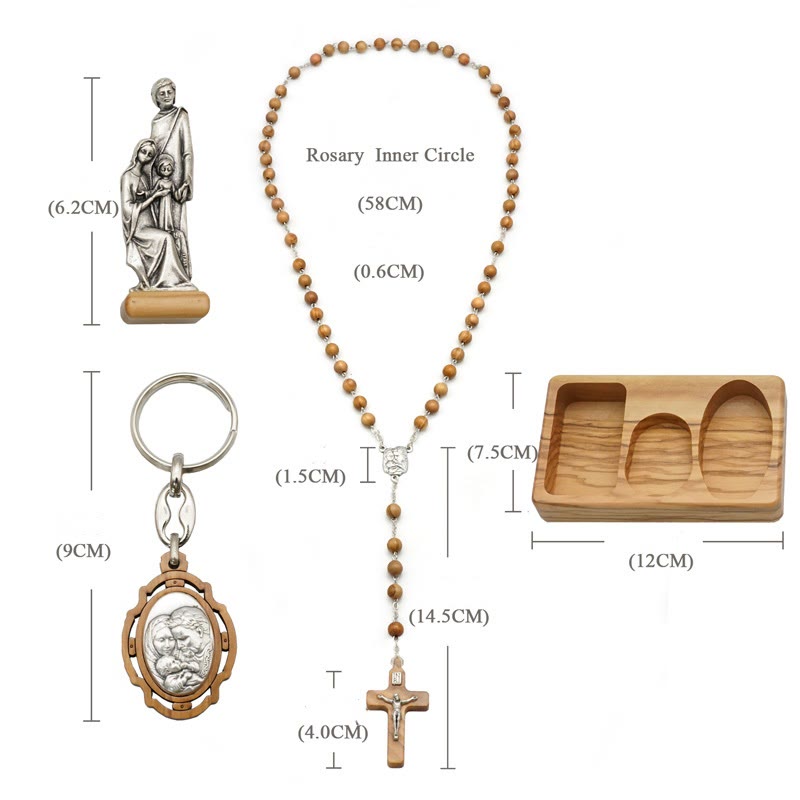 christiandiscipleshop Handmade Religious Devotional Olive Wood Holy Family Rosary Set
