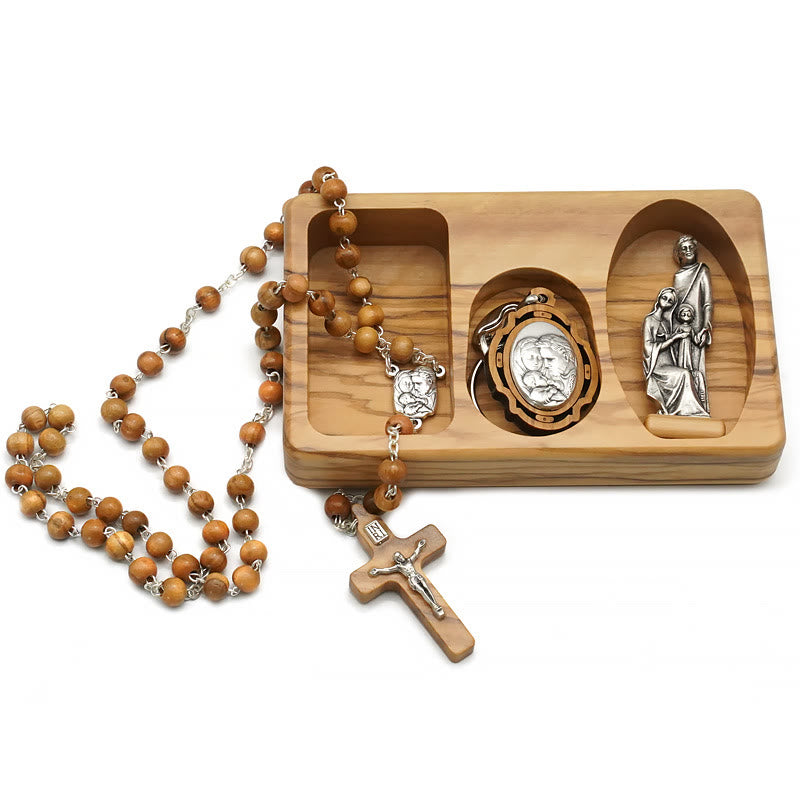 christiandiscipleshop Handmade Religious Devotional Olive Wood Holy Family Rosary Set