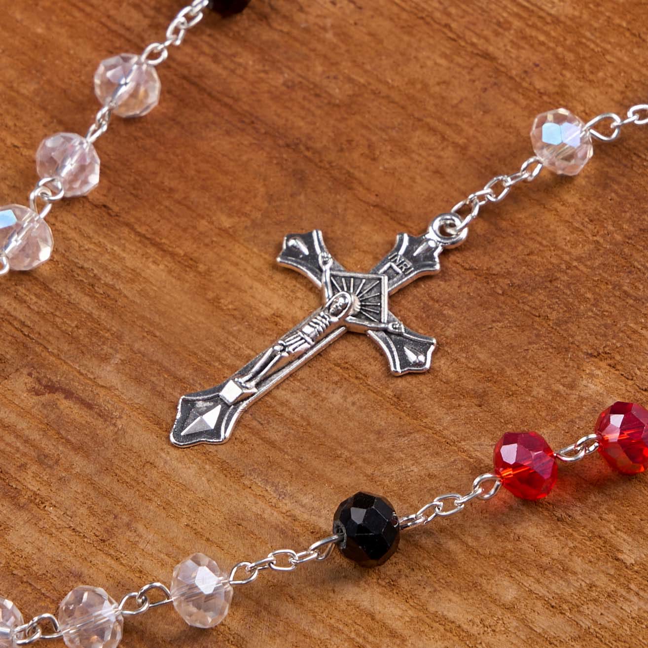 christiandiscipleshop Miraculous Medal & Crucifix of 6 mm Polyhedron Multicolor Crystal Alloy Chain Rosary