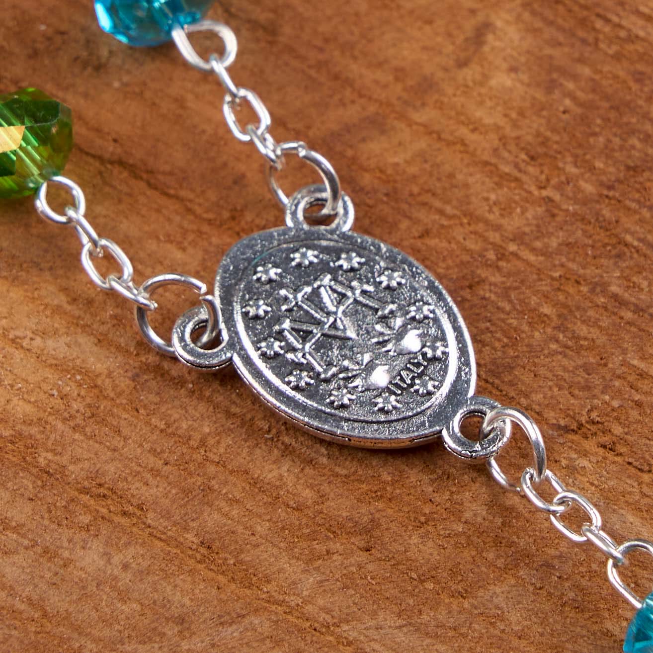 christiandiscipleshop Miraculous Medal & Crucifix of 6 mm Polyhedron Multicolor Crystal Alloy Chain Rosary
