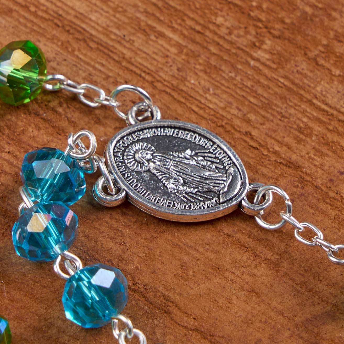 christiandiscipleshop Miraculous Medal & Crucifix of 6 mm Polyhedron Multicolor Crystal Alloy Chain Rosary