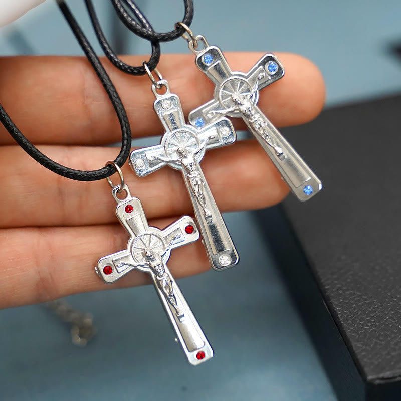 Christiandiscipleshop Retro Claasic Style Crucifix with Colorful Gemstone Pendant Necklace