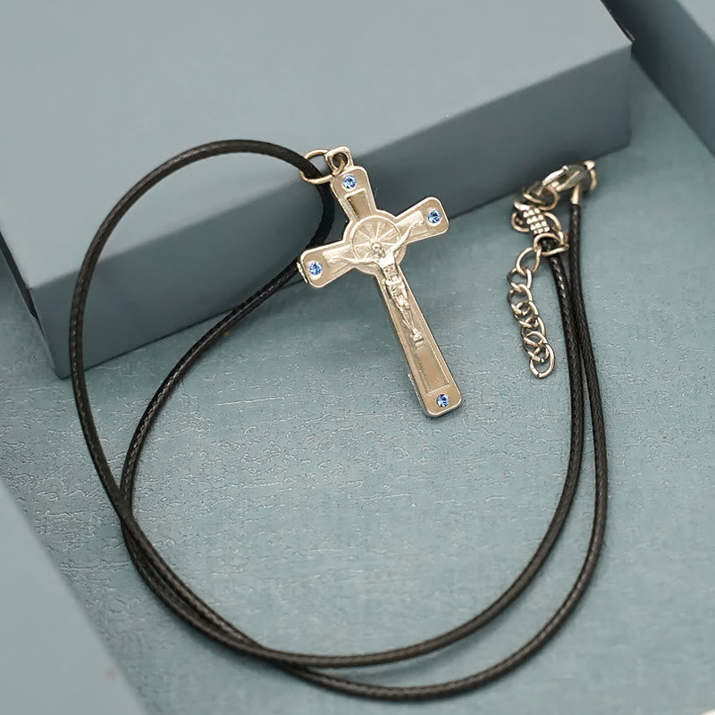 Christiandiscipleshop Retro Claasic Style Crucifix with Colorful Gemstone Pendant Necklace