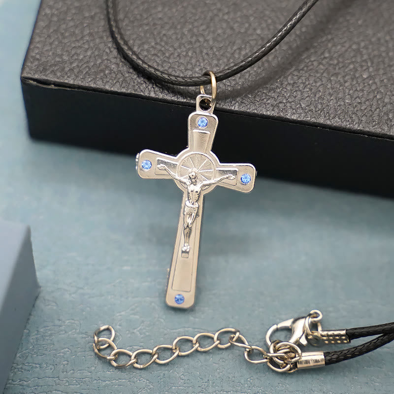 Christiandiscipleshop Retro Claasic Style Crucifix with Colorful Gemstone Pendant Necklace