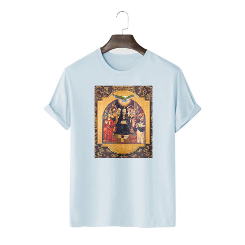 Christiandiscipleshop Classic Style Holy Spirit Apostles Saint Virgin Mary Short Sleeve Washed T-shirt