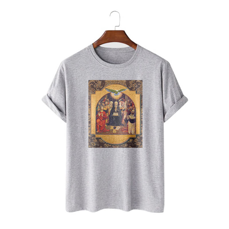 Christiandiscipleshop Classic Style Holy Spirit Apostles Saint Virgin Mary Short Sleeve Washed T-shirt