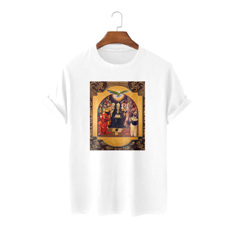 Christiandiscipleshop Classic Style Holy Spirit Apostles Saint Virgin Mary Short Sleeve Washed T-shirt