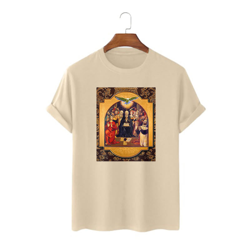 Christiandiscipleshop Classic Style Holy Spirit Apostles Saint Virgin Mary Short Sleeve Washed T-shirt