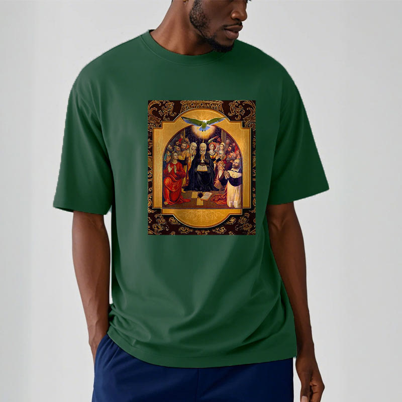 Christiandiscipleshop Classic Style Holy Spirit Apostles Saint Virgin Mary Short Sleeve Washed T-shirt