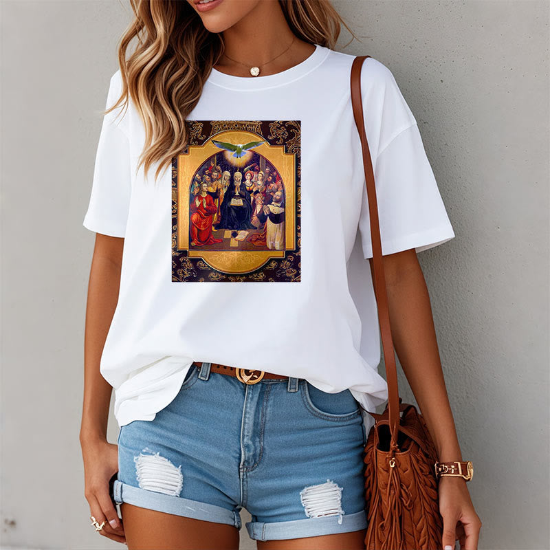 Christiandiscipleshop Classic Style Holy Spirit Apostles Saint Virgin Mary Short Sleeve Washed T-shirt