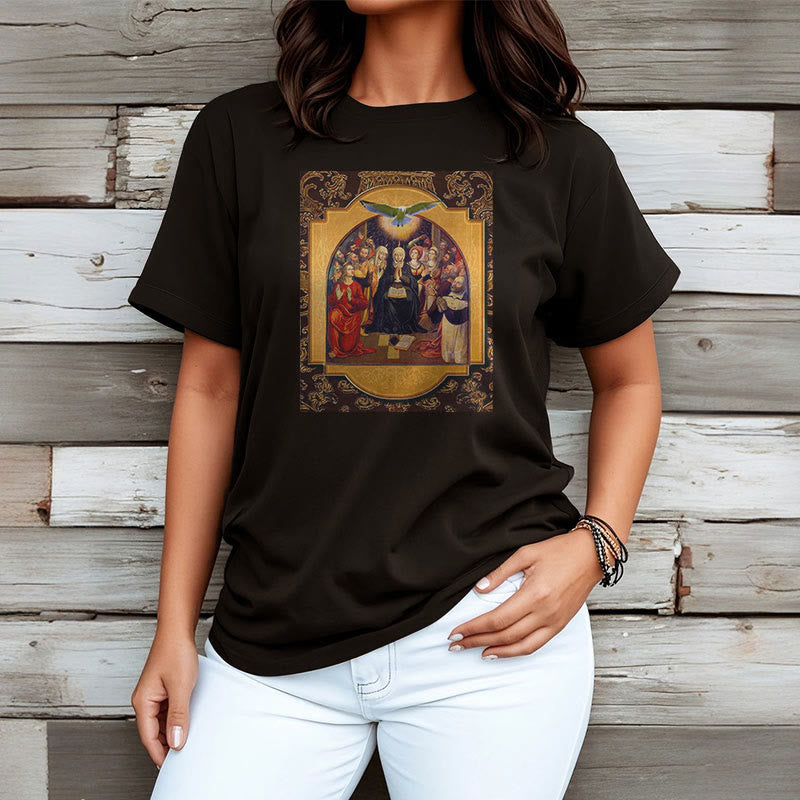 Christiandiscipleshop Classic Style Holy Spirit Apostles Saint Virgin Mary Short Sleeve Washed T-shirt