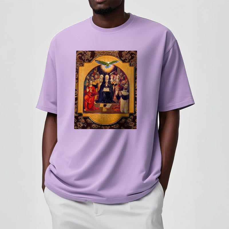 Christiandiscipleshop Classic Style Holy Spirit Apostles Saint Virgin Mary Short Sleeve Washed T-shirt