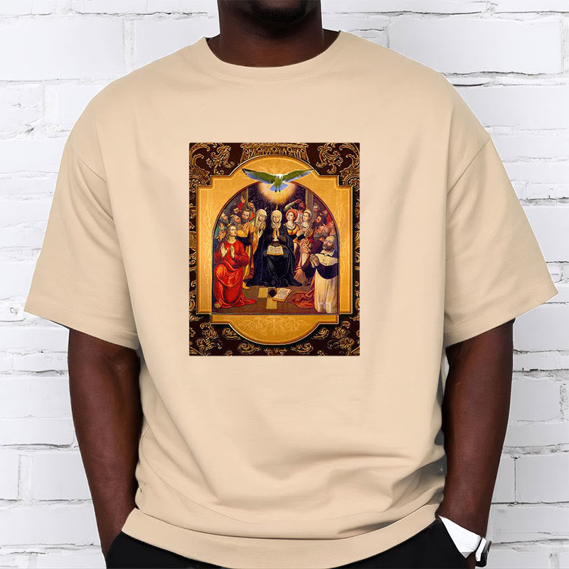 Christiandiscipleshop Classic Style Holy Spirit Apostles Saint Virgin Mary Short Sleeve Washed T-shirt