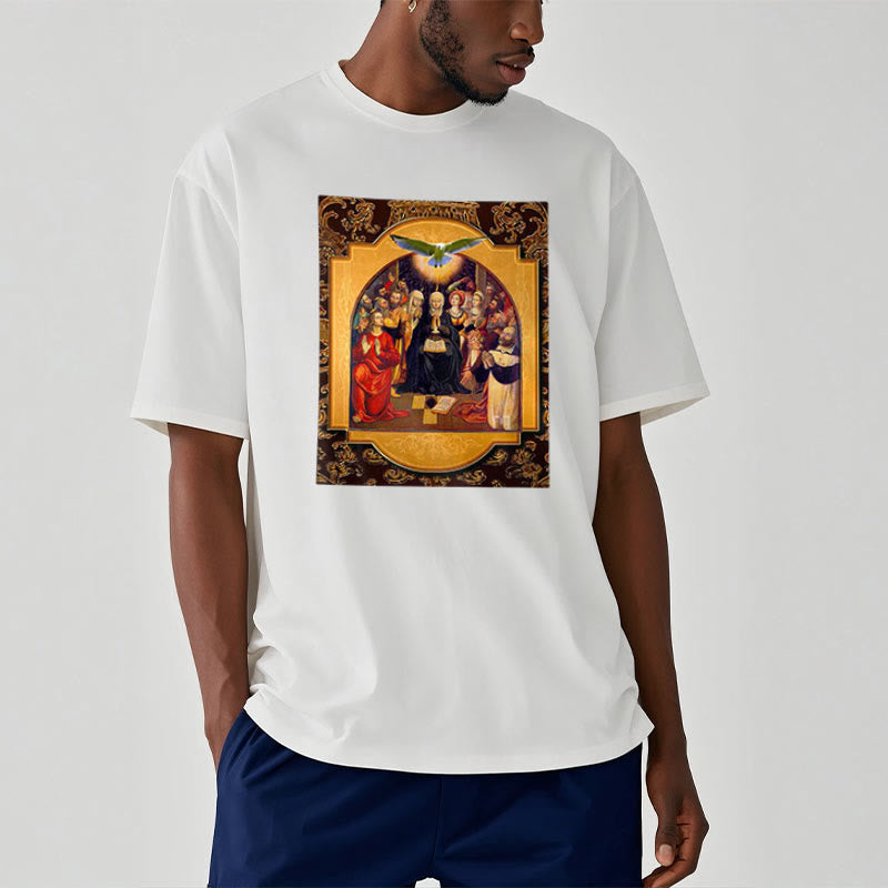 Christiandiscipleshop Classic Style Holy Spirit Apostles Saint Virgin Mary Short Sleeve Washed T-shirt