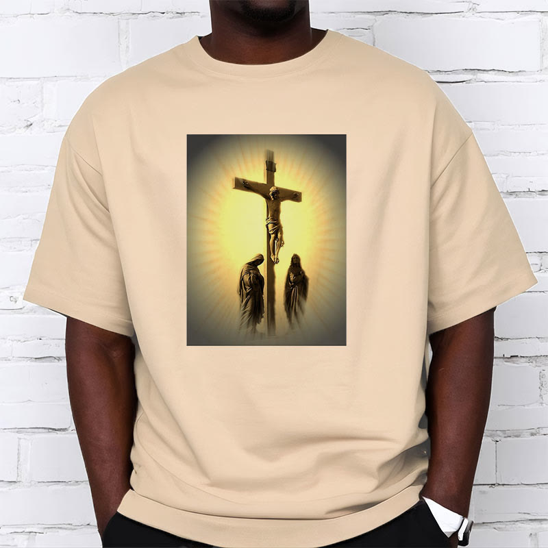 Christiandiscipleshop Classic Style Crucifixion of Jesus Graphic Short Sleeve Washed T-shirt