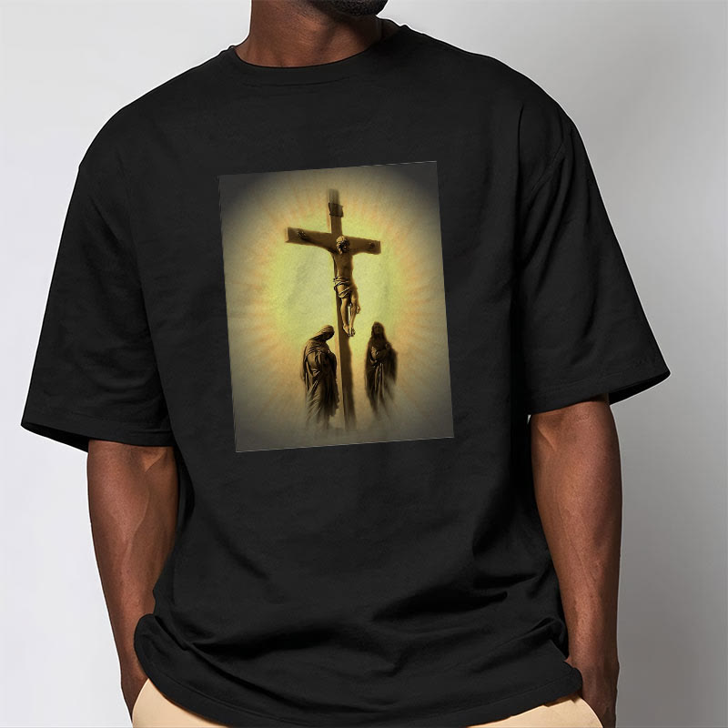 Christiandiscipleshop Classic Style Crucifixion of Jesus Graphic Short Sleeve Washed T-shirt