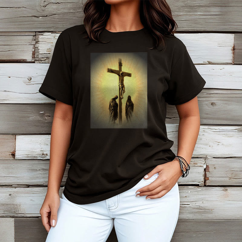 Christiandiscipleshop Classic Style Crucifixion of Jesus Graphic Short Sleeve Washed T-shirt