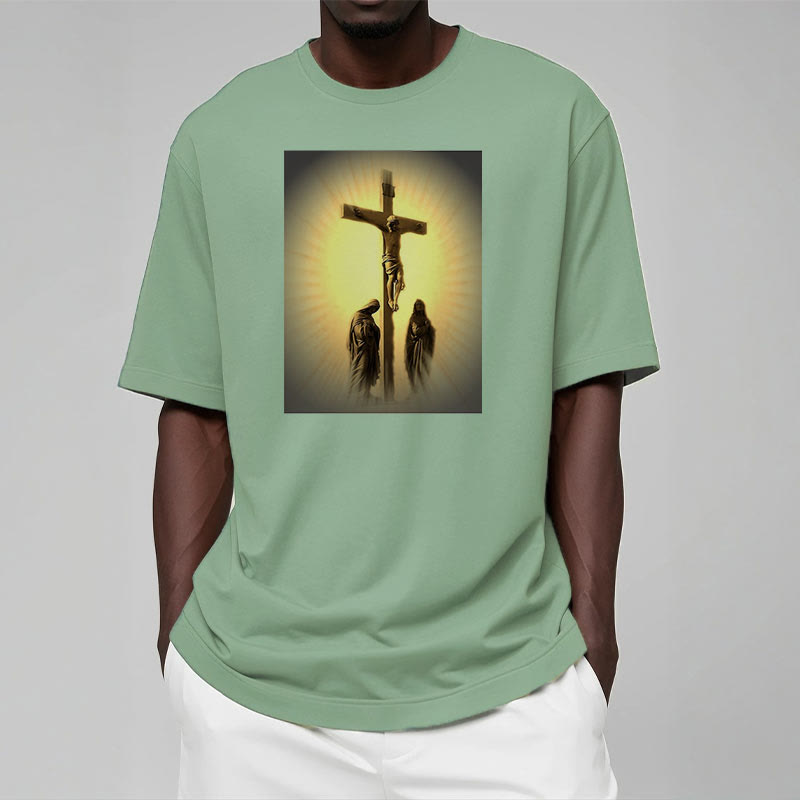 Christiandiscipleshop Classic Style Crucifixion of Jesus Graphic Short Sleeve Washed T-shirt