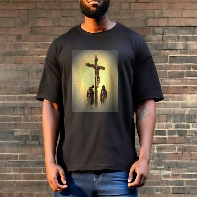 Christiandiscipleshop Classic Style Crucifixion of Jesus Graphic Short Sleeve Washed T-shirt