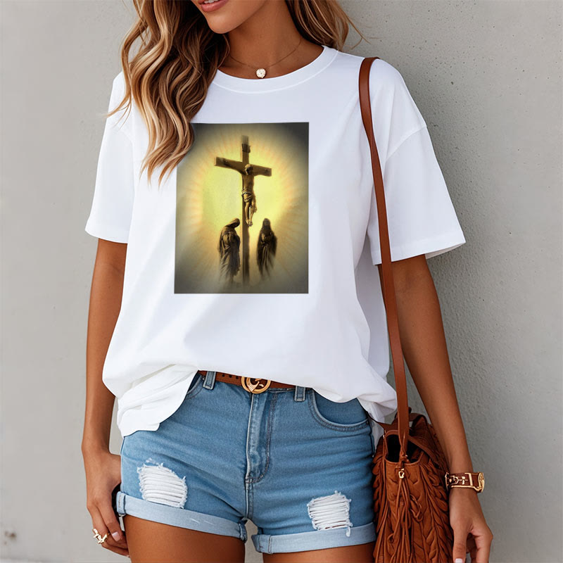 Christiandiscipleshop Classic Style Crucifixion of Jesus Graphic Short Sleeve Washed T-shirt