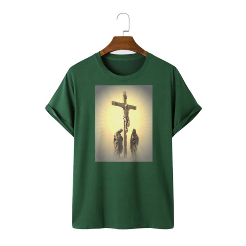 Christiandiscipleshop Classic Style Crucifixion of Jesus Graphic Short Sleeve Washed T-shirt