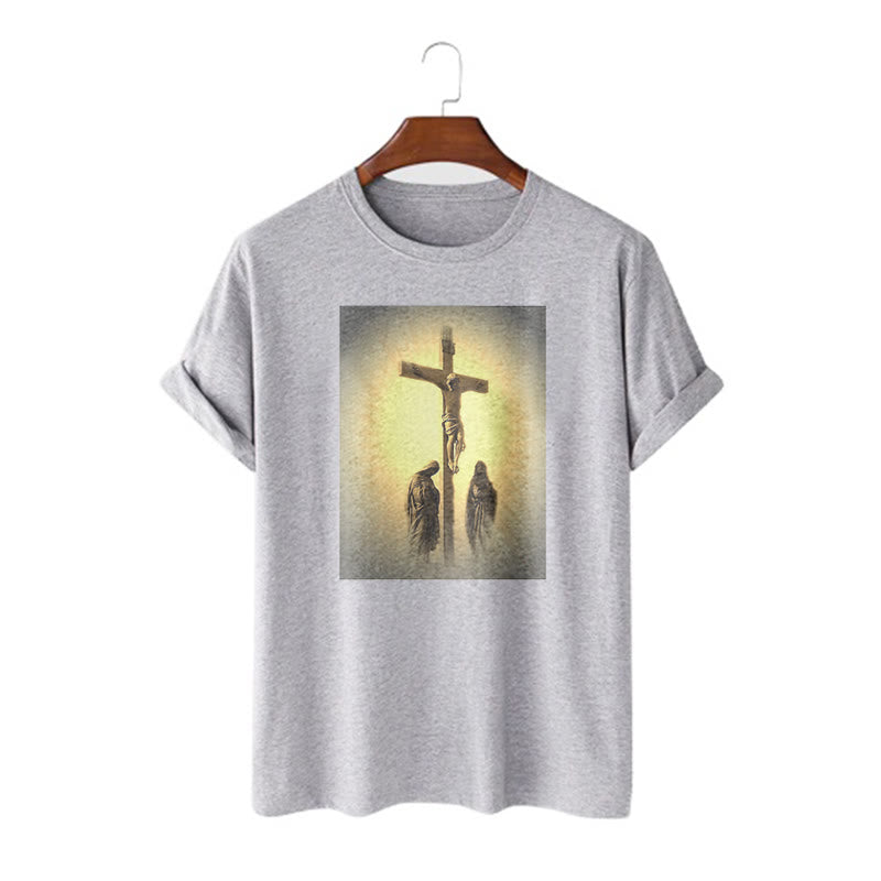 Christiandiscipleshop Classic Style Crucifixion of Jesus Graphic Short Sleeve Washed T-shirt