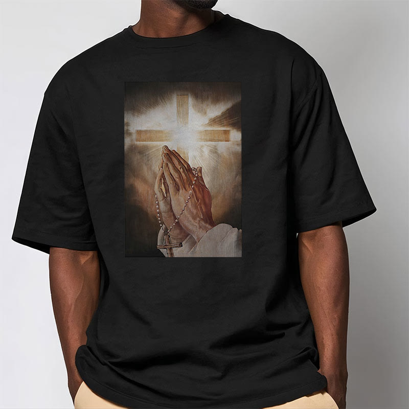 Christiandiscipleshop Retro Style Hand of Jesus Pray Short Sleeve Washed T-shirt