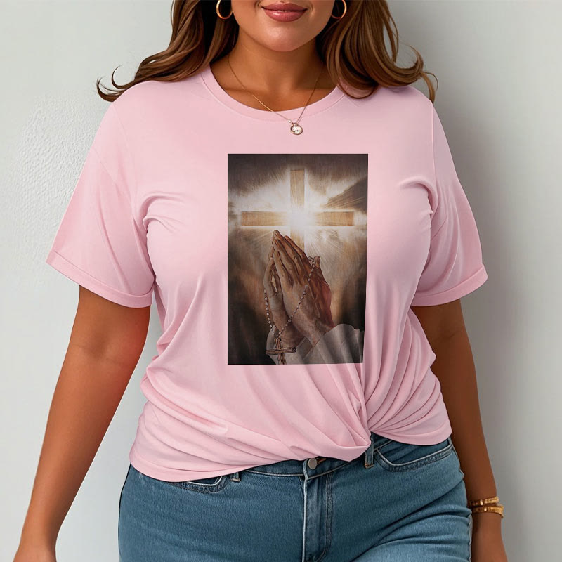 Christiandiscipleshop Retro Style Hand of Jesus Pray Short Sleeve Washed T-shirt