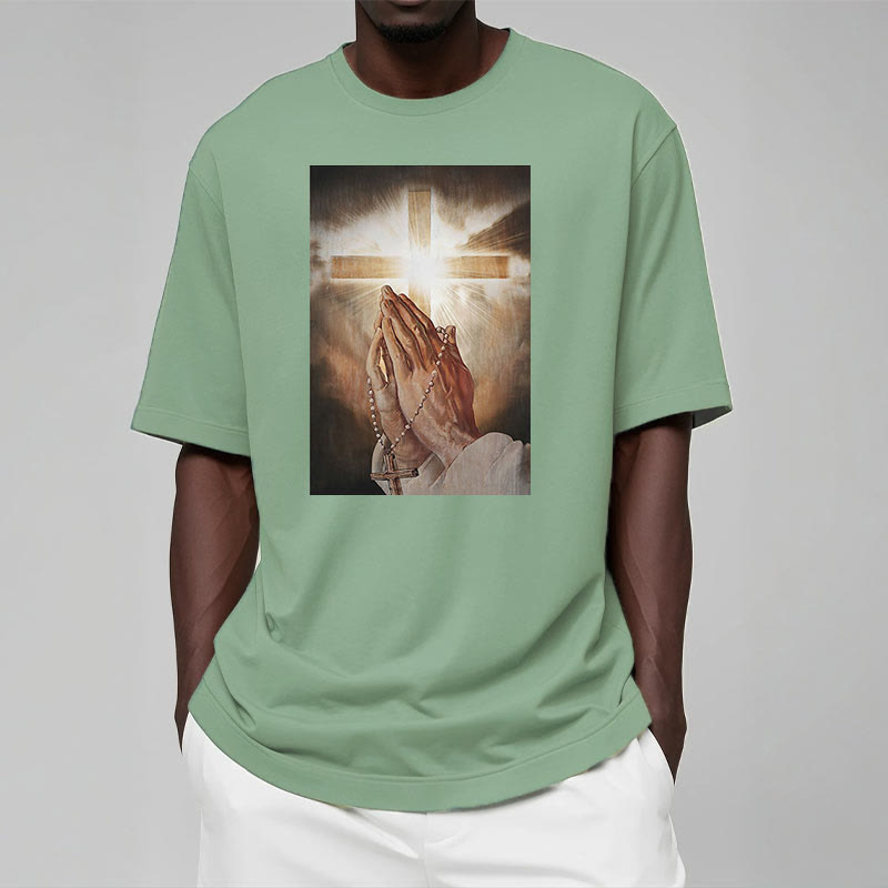 Christiandiscipleshop Retro Style Hand of Jesus Pray Short Sleeve Washed T-shirt