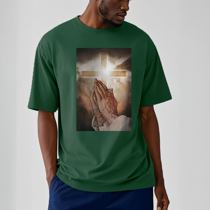 Christiandiscipleshop Retro Style Hand of Jesus Pray Short Sleeve Washed T-shirt