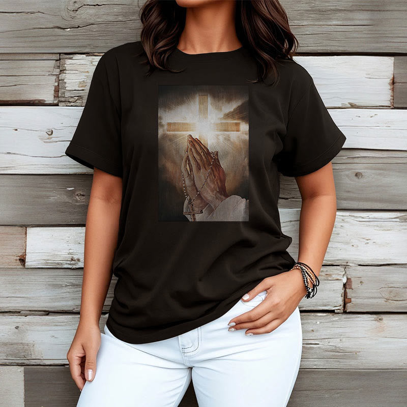 Christiandiscipleshop Retro Style Hand of Jesus Pray Short Sleeve Washed T-shirt